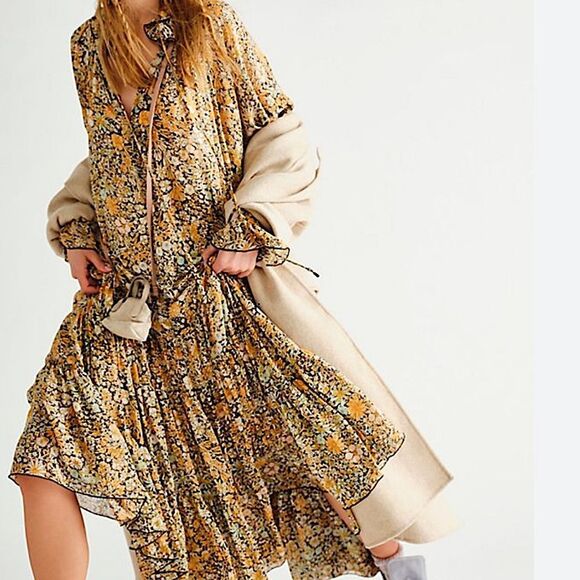 REVOLVE Free People Dress Feeling Groovy Floral Print Black Maxi Dress S • NEW - Picture 2 of 16